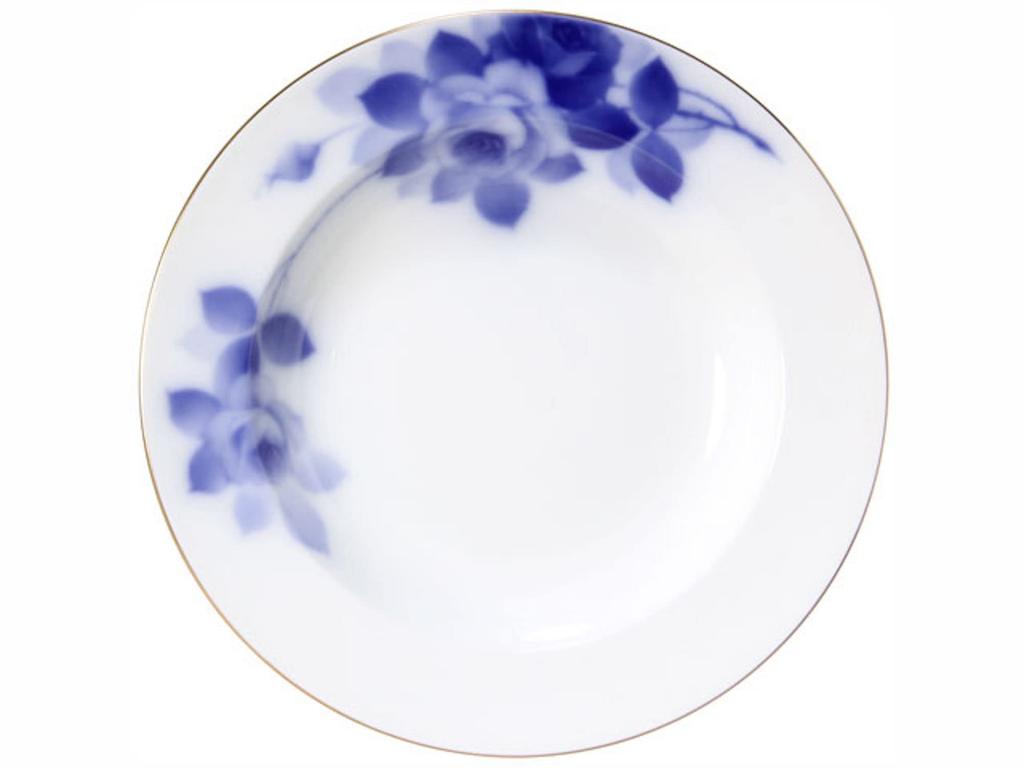 Okura Pottery Blue Rose 22cm Soup Plate, Approx. 340cc, Made In Japan, 12H/8011-A