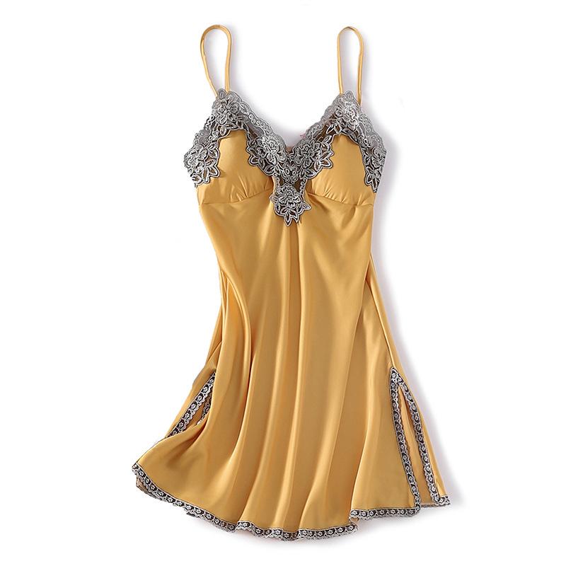 Women's Silk V-Neck Lace Trim Pajama Camisole Nightgown