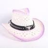Popular European and American Fashion Hollow Woven Hat Straw Hat Men's and Women's Classic Outdoor Western Denim Straw Hat