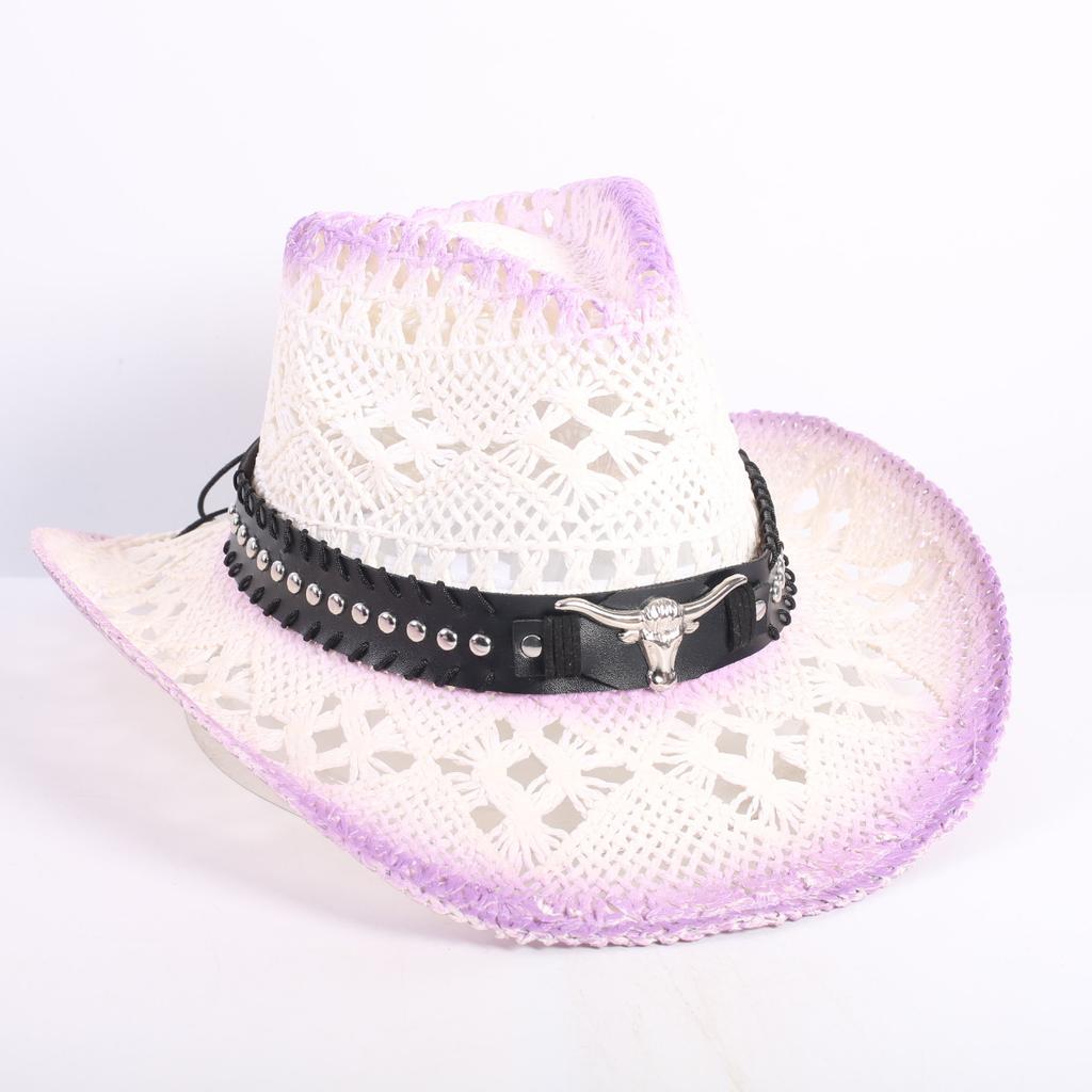 Popular European and American Fashion Hollow Woven Hat Straw Hat Men's and Women's Classic Outdoor Western Denim Straw Hat