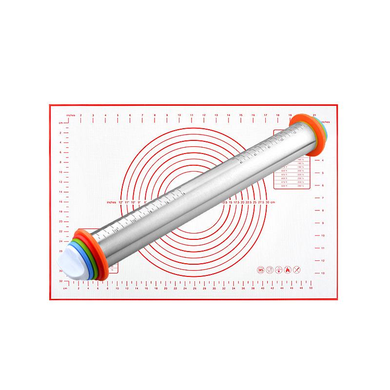 

17-дюймовая скалка из нержавеющей стали и набор ковриков для выпечки, антипригарный валик для теста для выпечки теста, пиццы, пирога, выпечки, пасты, печенья красный