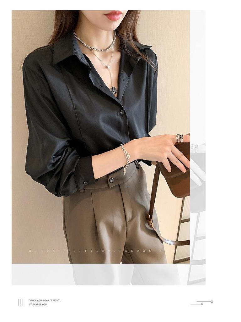 Spring Korean Style Solid Color Long Sleeve Overlap Shirt for Women
