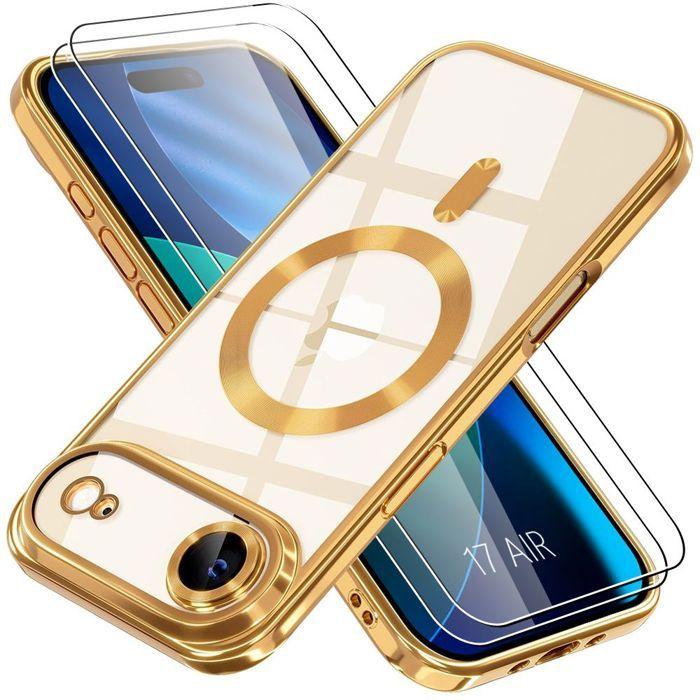 Coque de Protection - BOOLING - iPhone Air - TPU - Cercle Magnétique Doré - 2 Verres Trempés