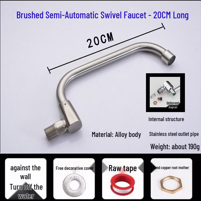 Mengwan Commercial Brushed Stainless Steel Octagonal Swing Kitchen Faucet