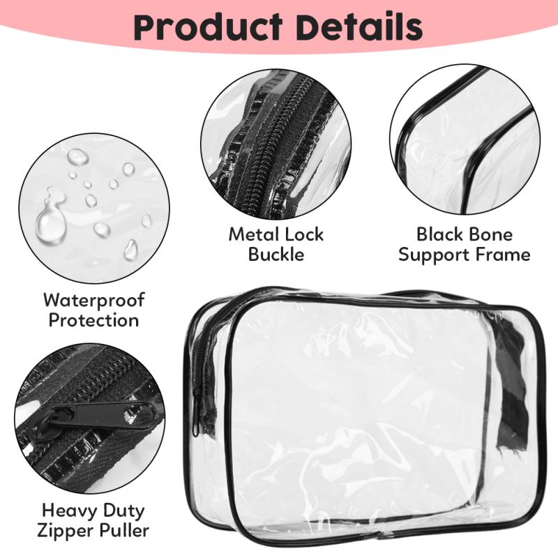 18pcs Waterproof Storage Bag With Zipper Transparent Travel Makeup Cosmetic Bag For Traveling