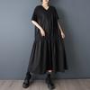 DIMANAF 2026 New Spring Summer  Plus Size Women Black Dress Fashion Lady Loose Casual Long Dress Solid Pleated Skirt