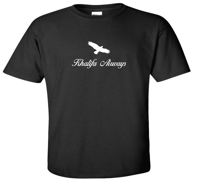 Khalifa Airways White Logo Algerian Aviation Airline Black Cotton T-Shirt 2XL