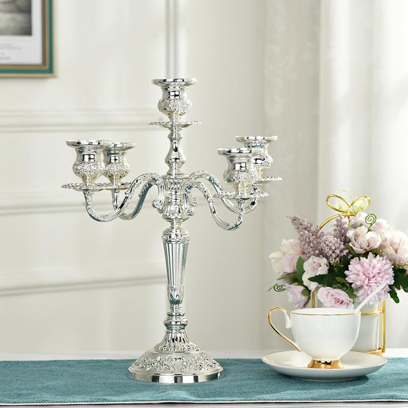 European Style Silver-Plated Metal Candelabra for Weddings and Hotels