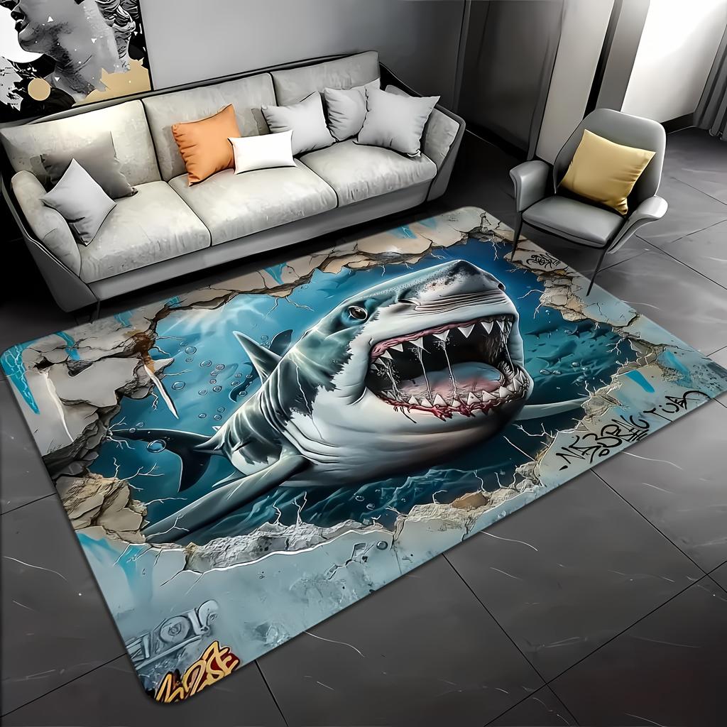 Great White Shark Ocean Rug Doormat Mat Waterproof Entrance Rug for Bathroom Home Decor Tropical Marine Animal Print Modern