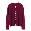 100% Pure Cashmere Rolled Edge Cardigan for Women - Slimming Autumn/Winter Knitwear Sweater with Multi-Button Style