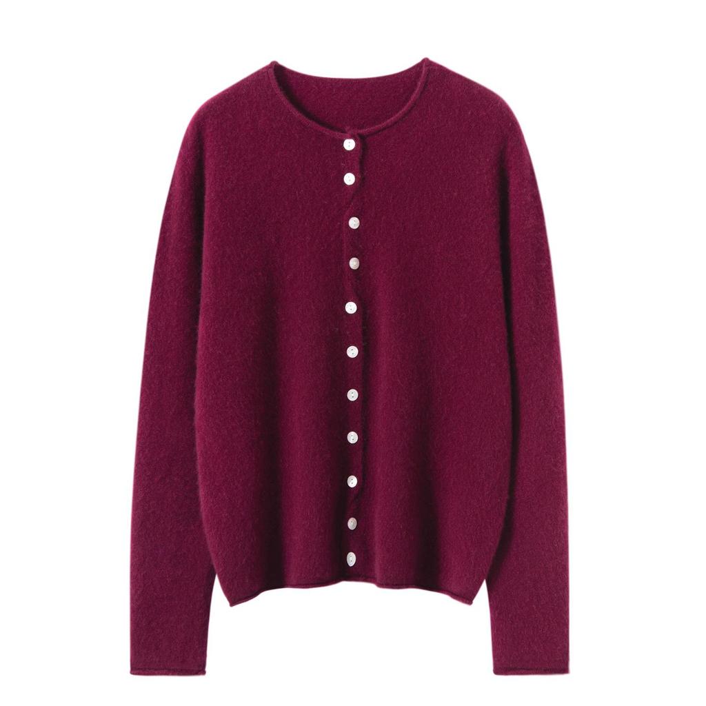 100% reiner Kaschmir Cardigan mit Rollsaum für Damen - Schlankmachender Herbst/Winter Strickpullover im Mehrknopf-Stil