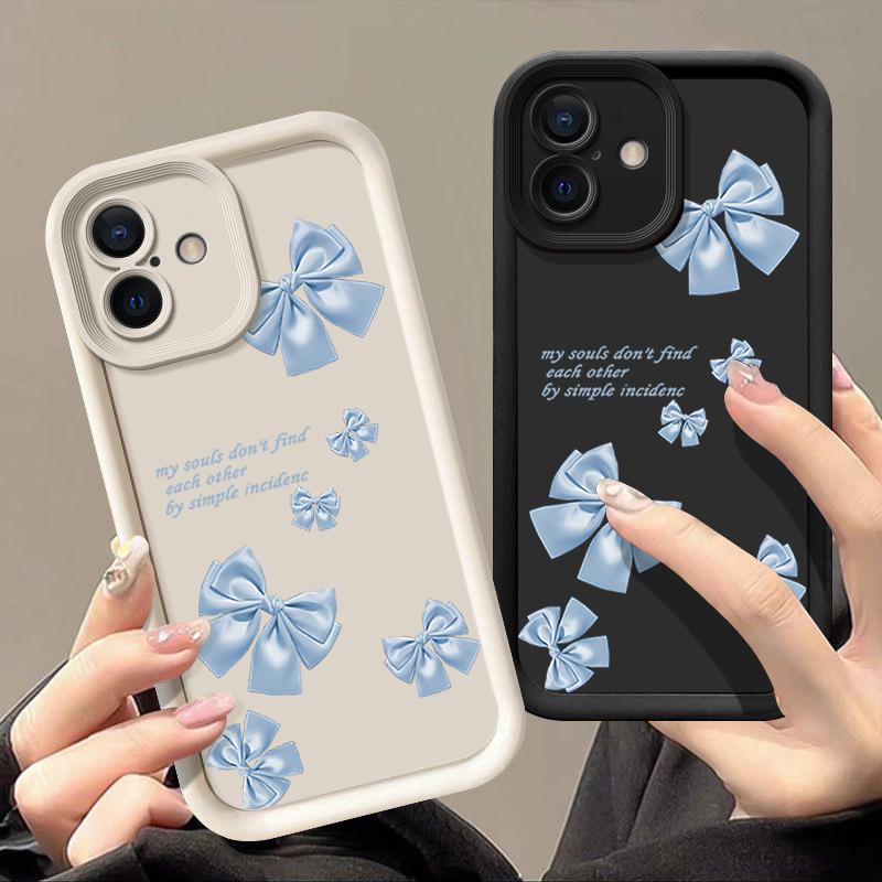 Husă Moale TPU cu Imprimeu Fundă Albastră Pentru iPhone 16 Pro Max 15 Pro 14 13 12 11 XR XS 8 7 Protecție Obiectiv Mată Rezistentă la Șocuri Husă Telefon