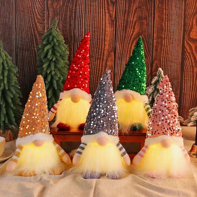 Weihnachtsdekorationen, Weihnachtspailletten mit Lichtern, Rudolph-Puppe, Weihnachtsleuchten, gesichtslose Puppenornamente