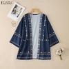 ZANZEA Womens Casual Open Front V-Neck 3/4 Sleeve Beach Cover Up Cardigan Blouse