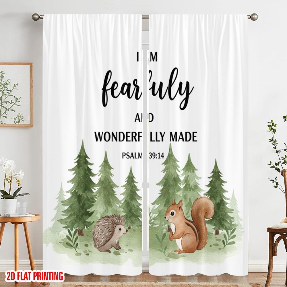 2pcs 2D Flat Printing Curtain Fearfully Wonderfully Made Fabric Without Electricity Festive Curtains Use for Festive Wall Decor