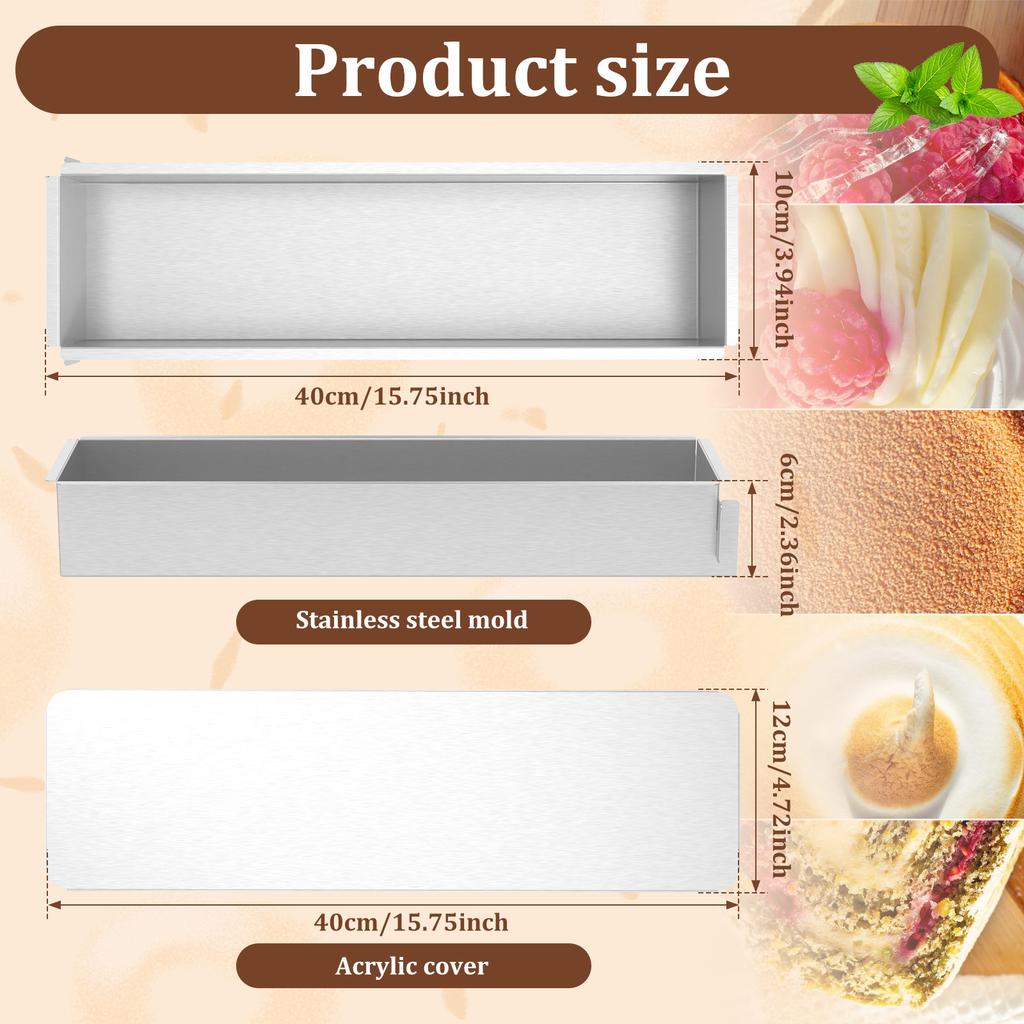 Stainless steel/acrylic tiramisu mold with lid non stick cheesecake pot rectangular cake pot detachable side panel