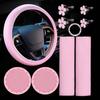 10Pcs Car Accessories Set Steering Wheel Cover Safety Shoulder Clip Cup Holder Start Button Clip Air Vent Flower Decor Covers