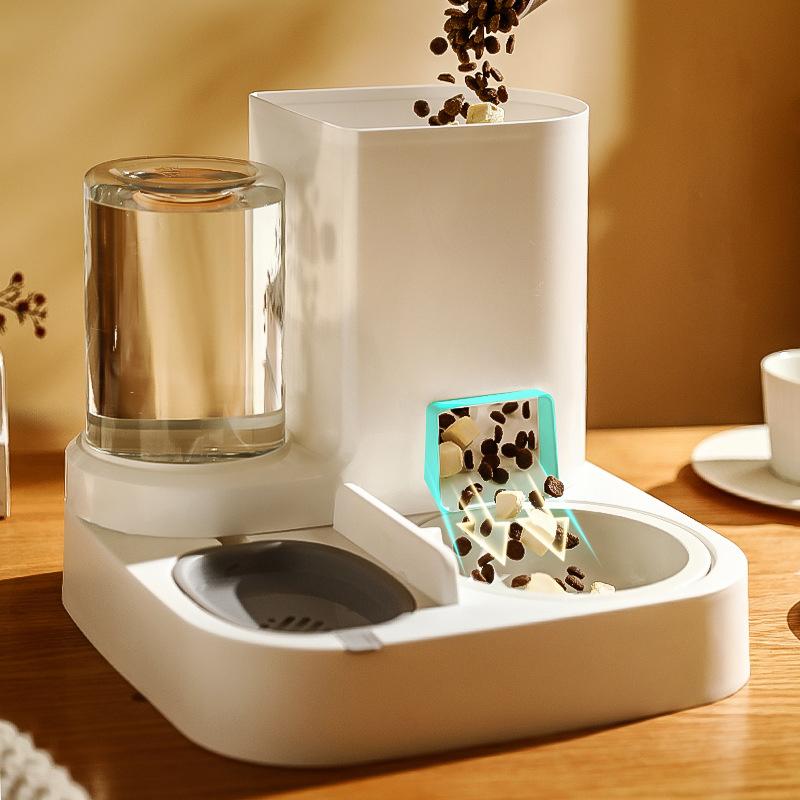 Pet Cat Bowl Automatic Feeder Water Dispenser Dog Cat Food Bowl with Drinking Raised Stand Double Dish Bowls for Cats Dogs Pet