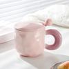 Hrnek Milk Fufu s víčkem a lžičkou, roztomilý dívčí, keramický hrnek na kávu s vysokým uchem, pro páry, do kanceláře, ke snídani