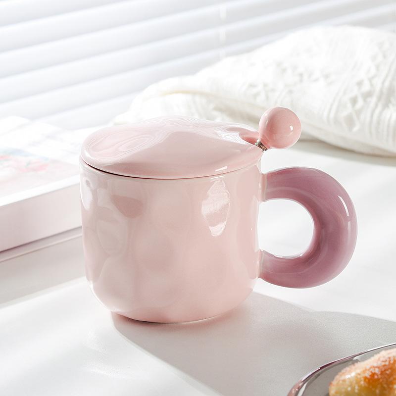 Hrnek Milk Fufu s víčkem a lžičkou, roztomilý dívčí, keramický hrnek na kávu s vysokým uchem, pro páry, do kanceláře, ke snídani