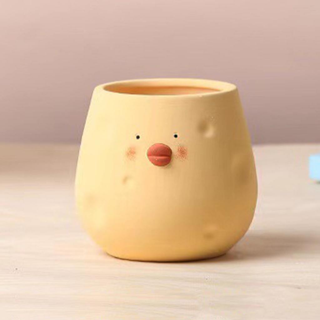 Cute Flower Pot Ceramic Cartoon Chick Planter Succulent Pot for Indoor Outdoor Home Garden Decoration Yellow Egg Shape