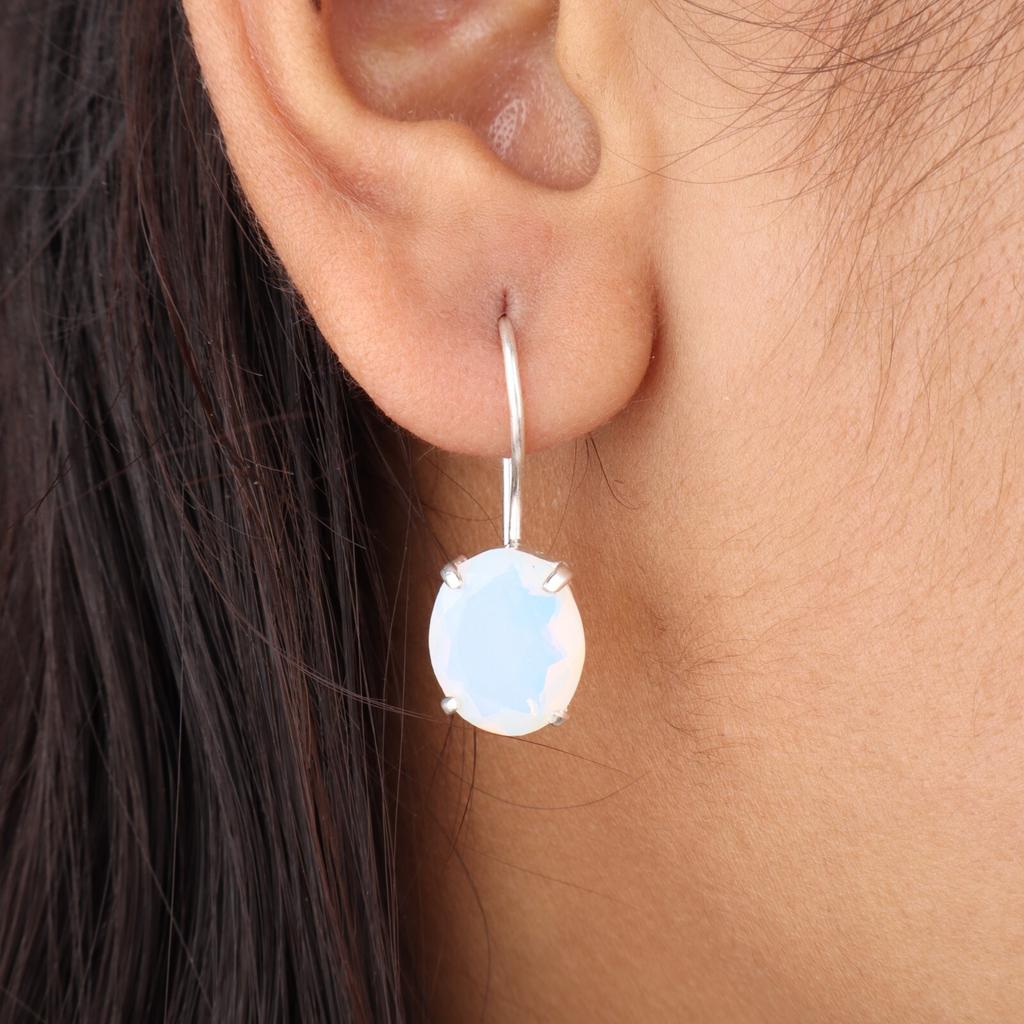 Natural Milky Opal Gemstone 925 Sterling Silver Handmade Dangle Earrings 1.05" EE-173-21