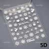 1 Piece 5D Embossed White Snowflake Nail Stickers Winter Christmas Snowflake Nail Art Stickers Self-adhesive Decorative Slider