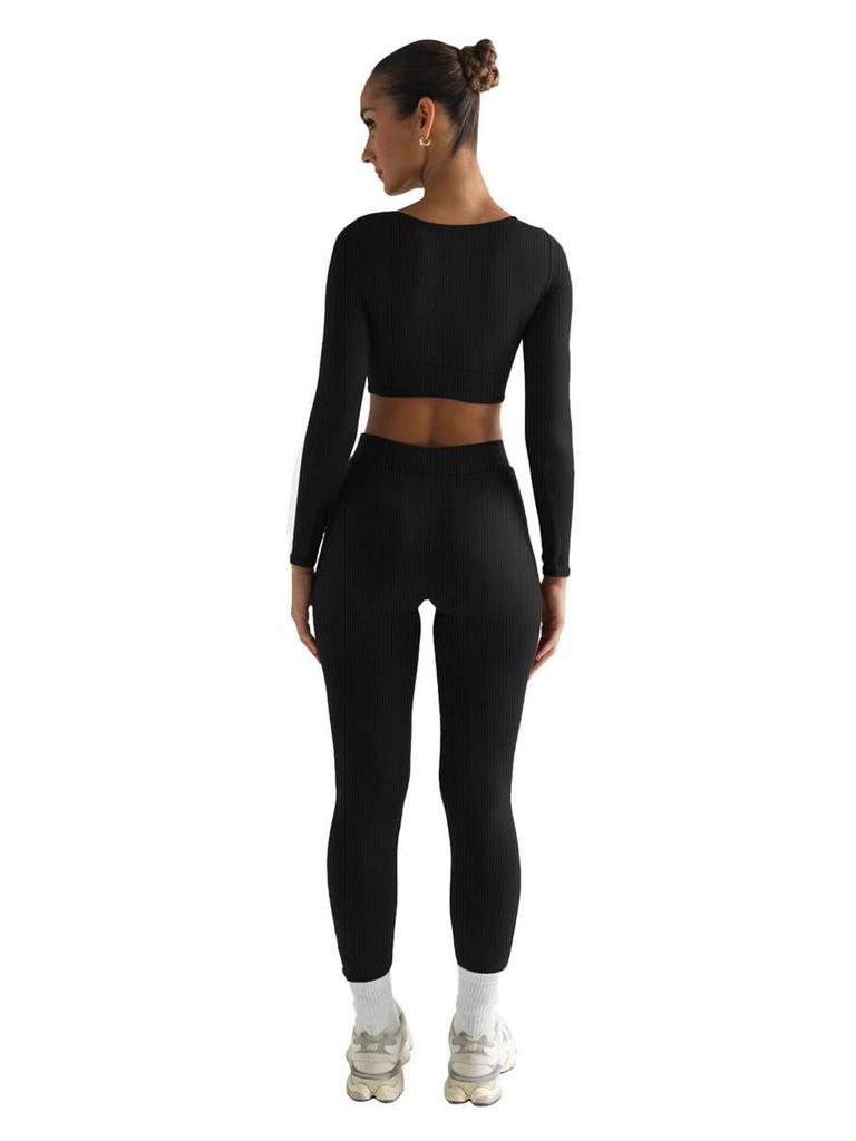 2024 Winter Women's Solid Color Long Sleeve Square Neck Two-Piece Slim Fit Fashion Suit