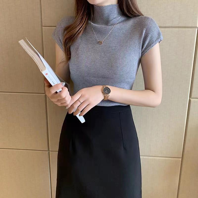 Womens Slim Fit Half Turtleneck Sleeveless Knit Top Lightweight Chiffon-Feel Sweater Vest Early
