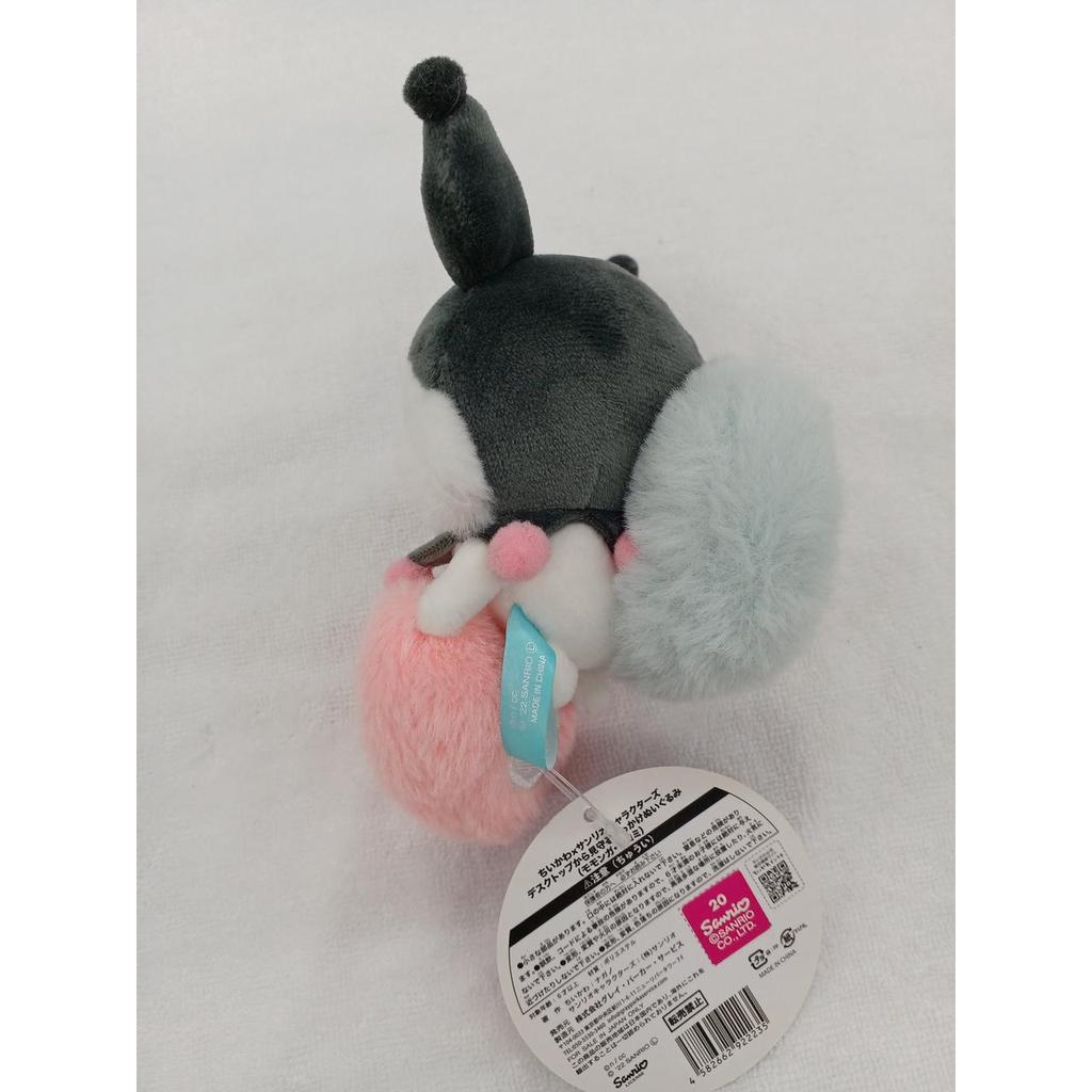 Gray Parker Service Chikawa x Sanrio Characters Momonga Kuromi Hikkake stuffed animal watching from the desktop