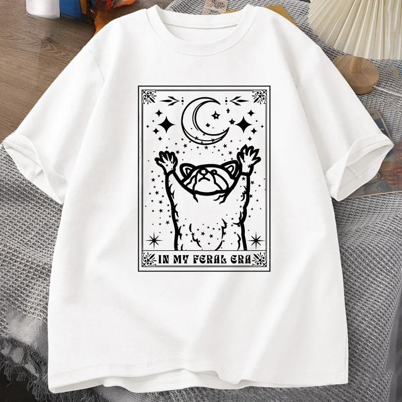 In My Feral Era Raccoon T Shirt Mystical Racoon Tshirt Tarot Card Print T-shirt Summer Short Sleeve Tee Shirt Women Clothes