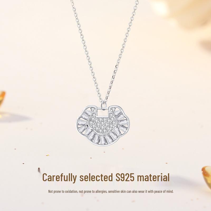 Tichiya S925 Sterling Silver Peace Lock Necklace with Zircon 925 Silver