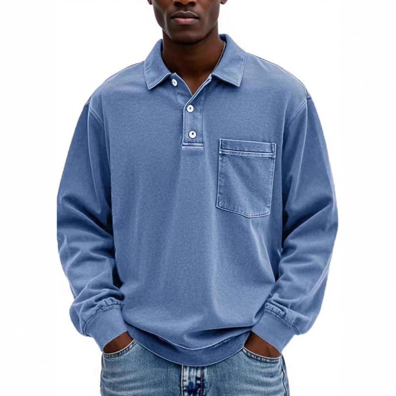 New Men's Casual Versatile Long-sleeved Button-down Collar Shirt Polo Shirt