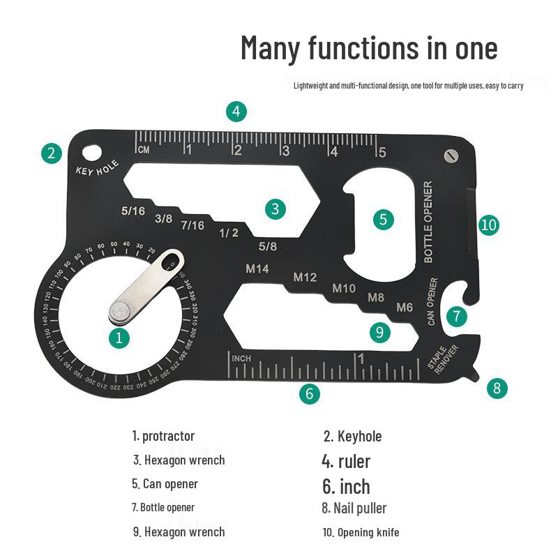 Outdoor Survival Multifunction Tool Card: Protractor, Ruler, Knife & Universal Opener