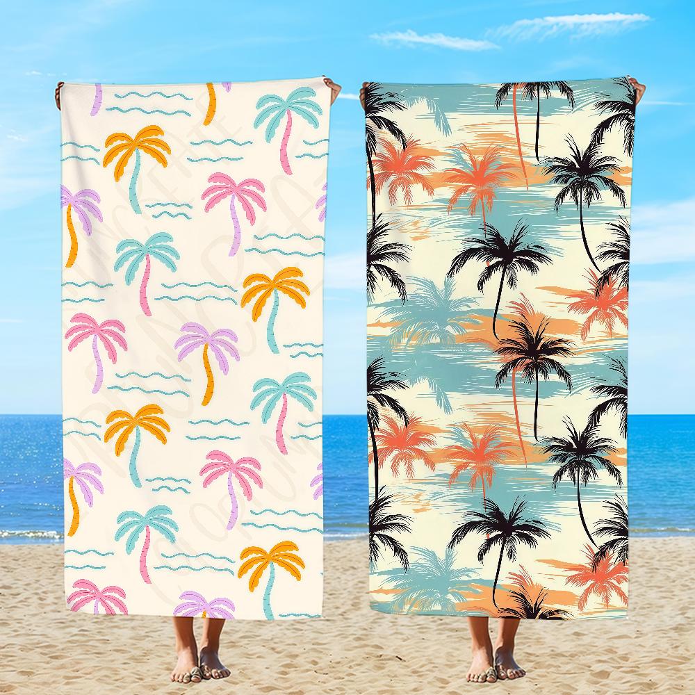 Towel Textile Waves Tree Tropical Bathrobe Palm Beach Quick-Drying Lightweight Portable Camping Swim Pool Travel
