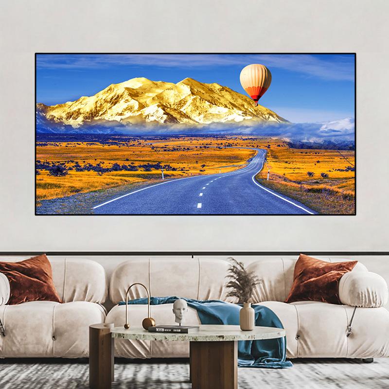 Nordic Hot Air Balloon Golden Mountain Road Canvas Painting Landscape Posters and Prints Wall Art Pictures Home Decor No Frame