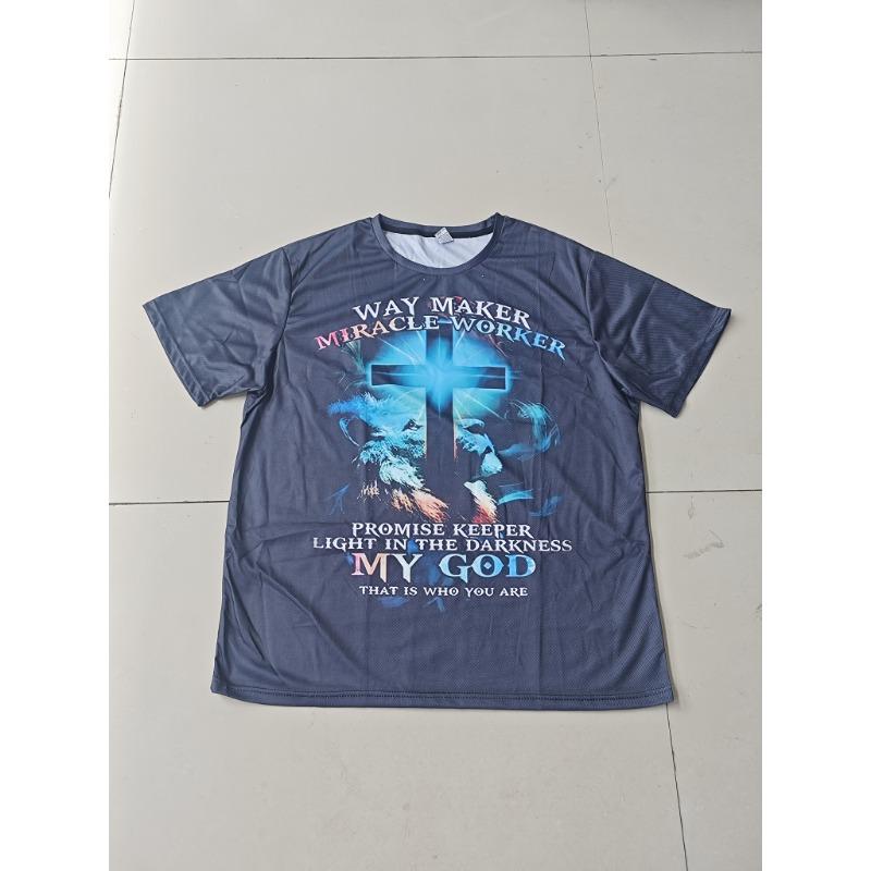 Faith T-Shirt Men 3D Realistic My God Promise Keeper Jesus Cross Graphic Printed Tee Short Sleeve Round Neck Summer Casual Pullover Top Male Clothes