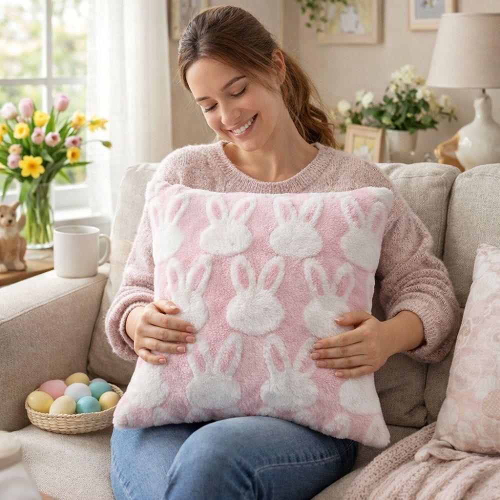 Jacquard Plush Pillow Case Cartoon Rabbit Rabbit Cushion Cover Throw Pillowcase  Bedroom Decor