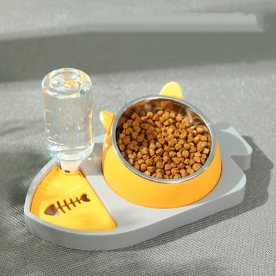 3-in-1-Trinkbrunnen in Fischform mit Edelstahlnapf, Wasserspender für Haustiere, Katzen und Hunde, schräger Schutz der Halswirbelsäule