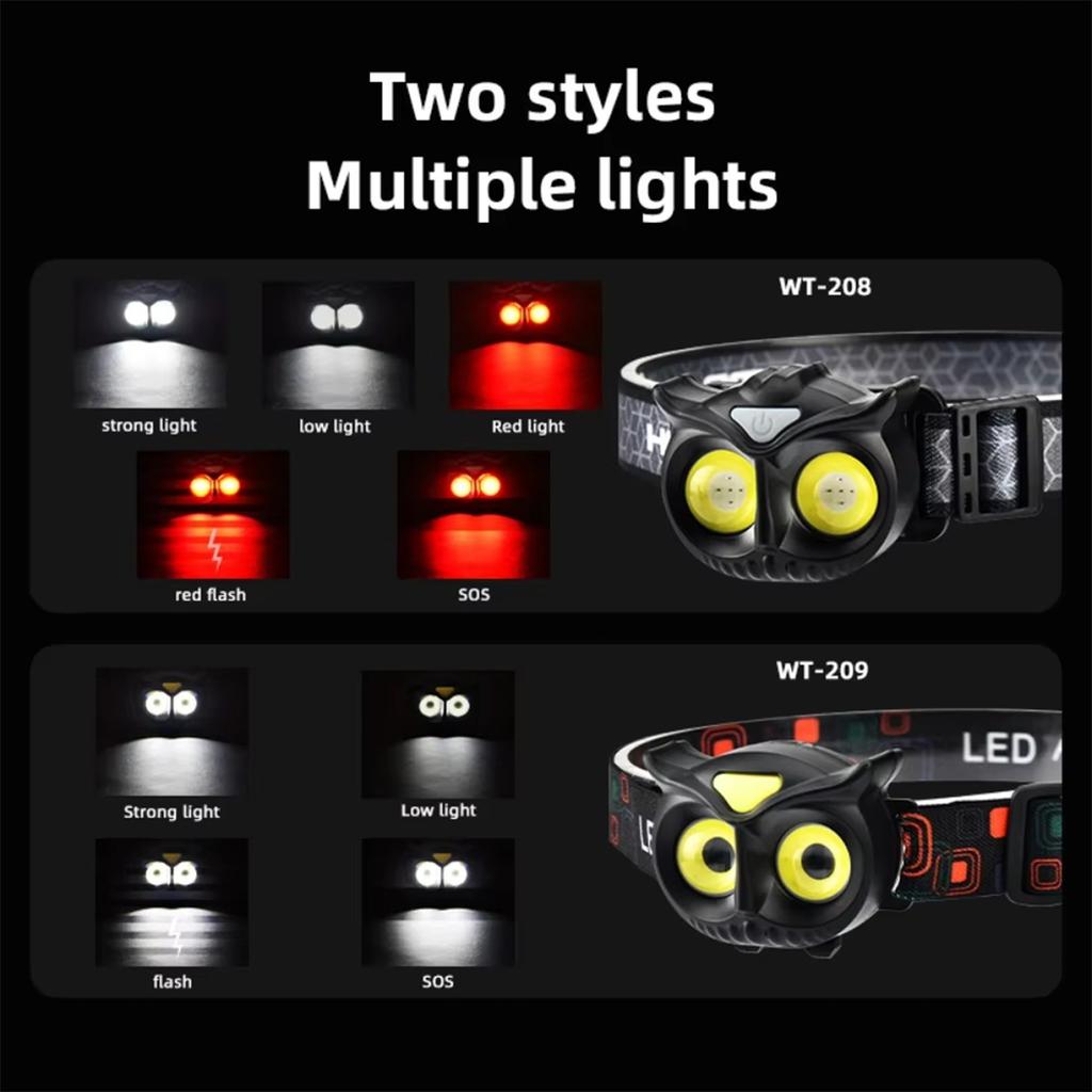 Owl Cob Headlamp Magnetic Work Light Rechargeable Working Led Usb Flashlight Headlamps Headlight For-running High Power Portable