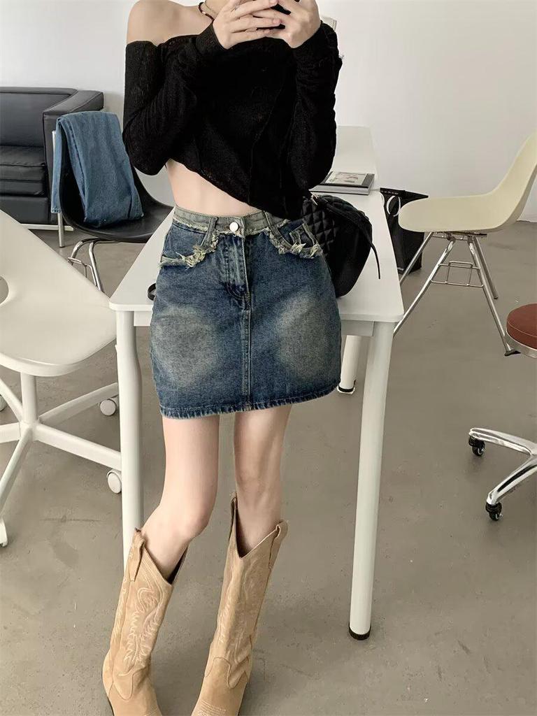 Women's High Waist Frayed Denim Mini Skirt - Summer A-line, Plus Size, Petite, Versatile Bodycon