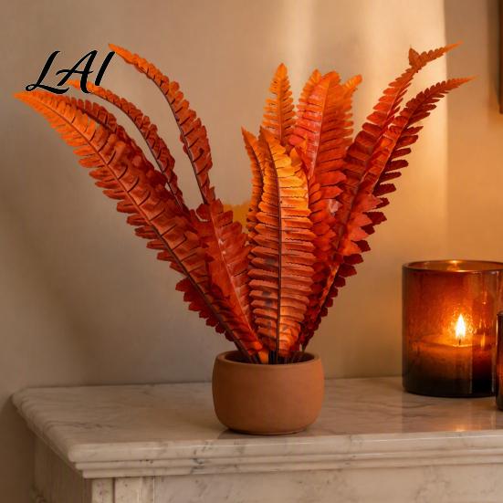 Mixed Match Floral Displays Artificial Fall Fern Plants 18 Heads Autumn Orange Fake Persian Vibrant Flower Arrangements Greenery Bushes Faux Leaves