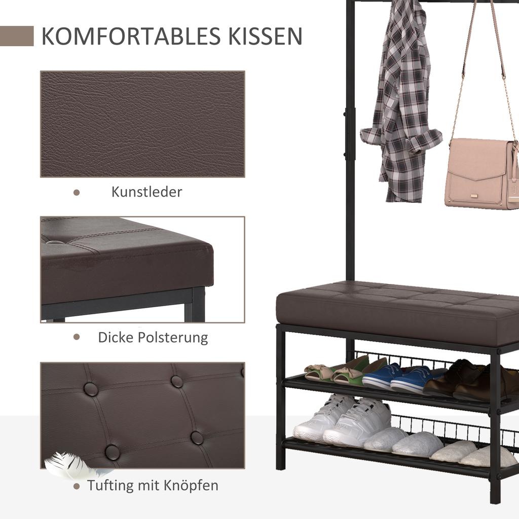 Coat Rack Entryway Coat Hanging Hat Bags Hook Storage Hallway Storage Shelf Footrest Bench Metal Multi Purpose