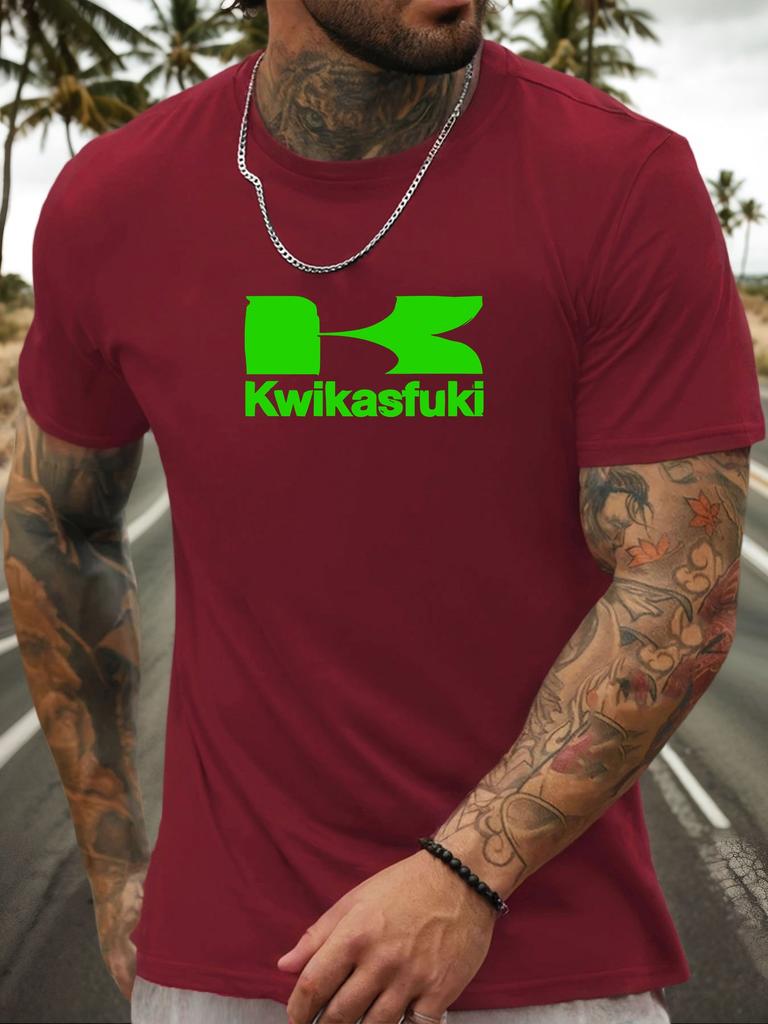 T-shirt a maniche corte Kwikasfuki da uomo 100% cotone con stampa a fantasia Camicia estiva girocollo traspirante casual alla moda Maglietta fresca