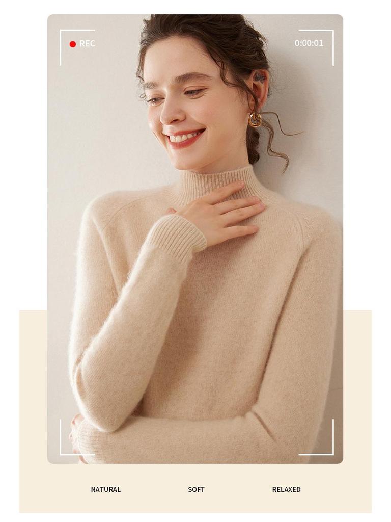 2024 Autumn/Winter Women's Thickened Half-High Neck Cashmere Knit Base Sweater