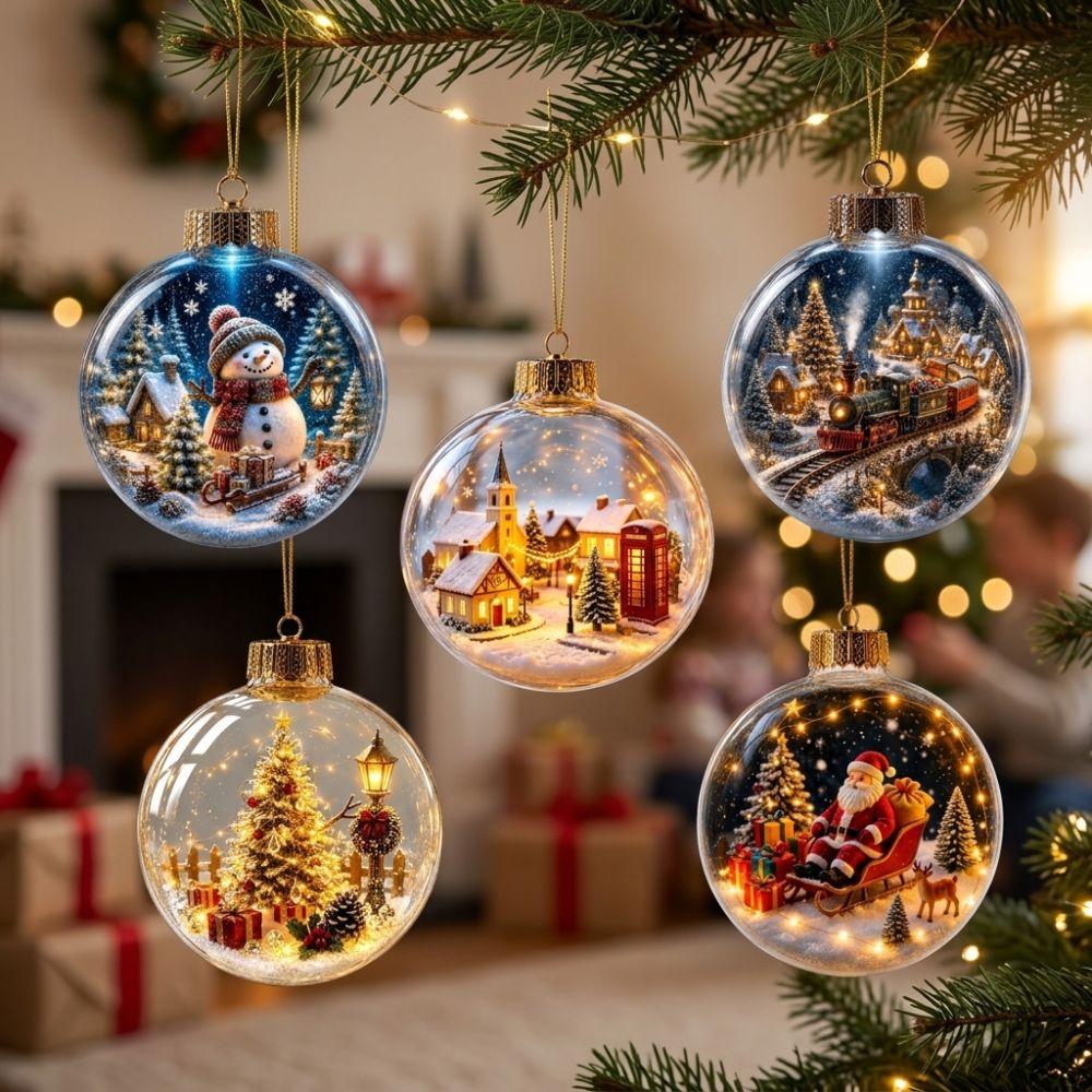 LED Lighted Glowing Christmas Scene Ball Ornament Christmas Spherical Pendant  Xmas Gift