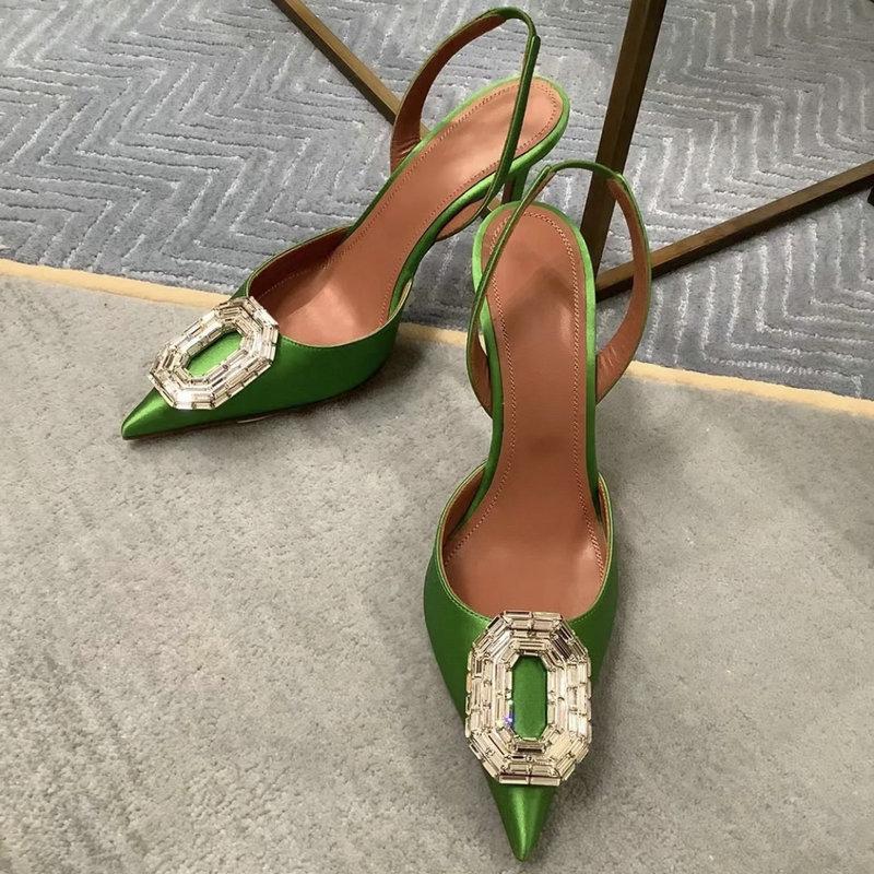 

Fashion 2025 Women Pumps Rhinestone High heels Woman Party High-Heeled Rhinestone Buckle Stiletto Silver Women s Daily Sandals 34 зелёный