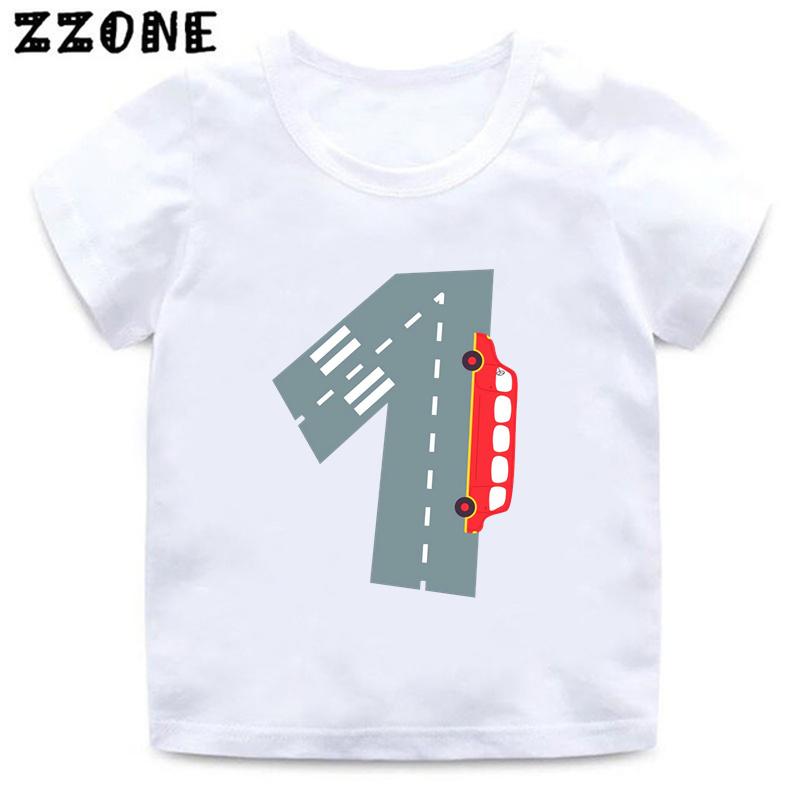 Hot Sale Different Car Print Funny Boys Clothes 1 2 3 4 5 6 7 8 9 Years Birthday Number Cartoon Kids T shirt Baby Girls TShirts