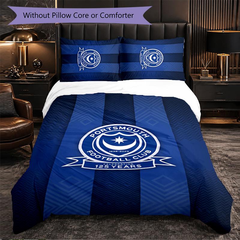 Biancheria da Letto a Tema Portsmouth FC Set 3 Pezzi Copripiumino Biancheria da Letto Decorativa Per Stanza Adolescenti Decorazione Casa
