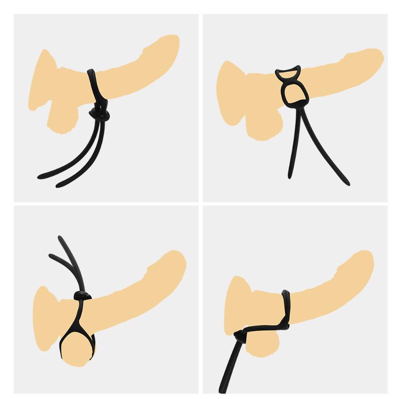 Adjustable Male Silicone Penis Lock Cock Ring Bondage Erection Delay Ejaculation Enlargement Ball Stretcher Massager Sex Toy Men